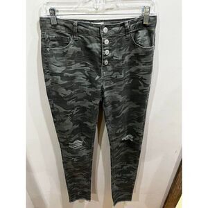 SO Jeans Womens Size 16 Camo High Rise Skinny Cut Button Fly Denim Grunge Punk